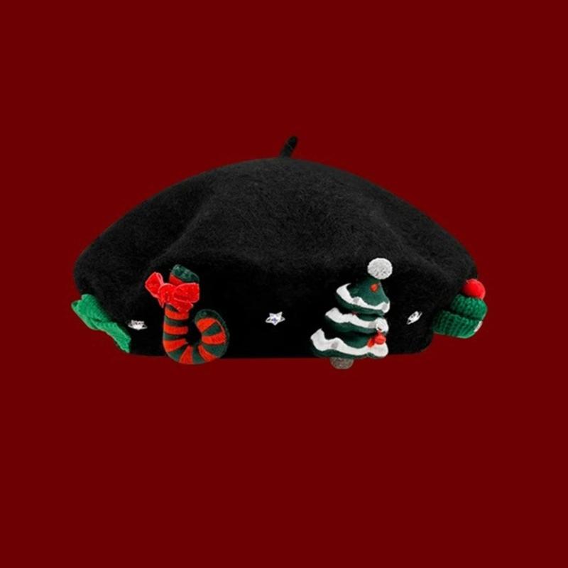 Christmas Beret Hat for Women and Girl, Brimless, Soft Warm Painters Hat, Headwear for Festival, Holiday Photoshoots and Seasonal Party Decoration