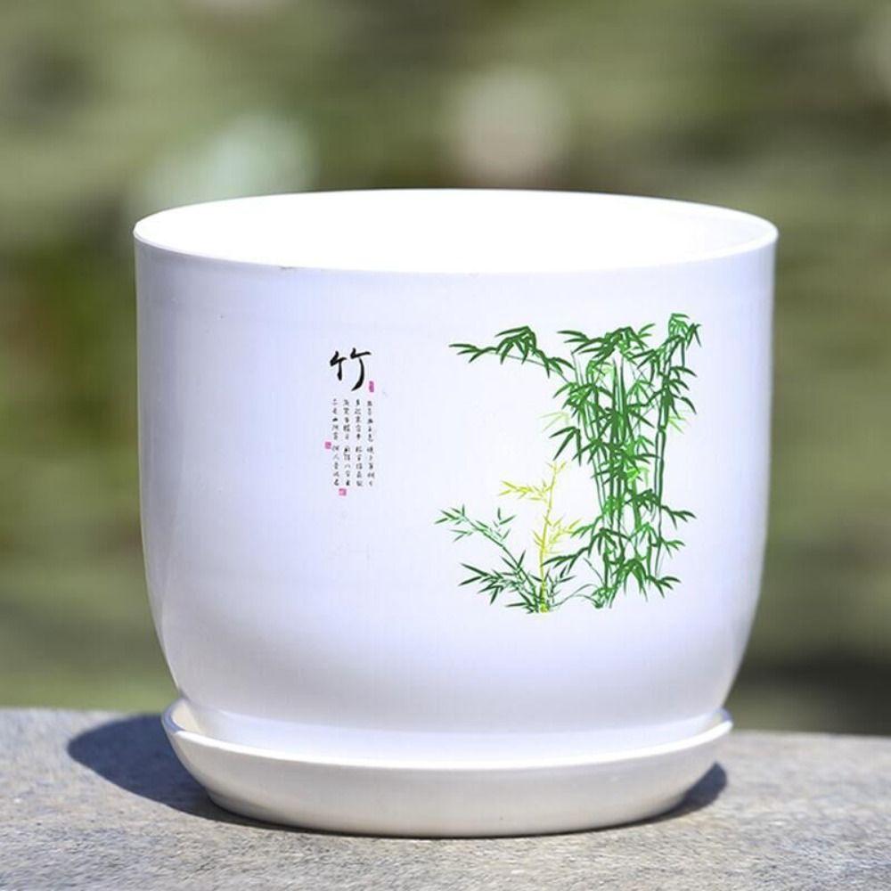 White Plastic Flower Pot With Tray Imitation Porcelain PP Resin Flower Pot  Potted Plant