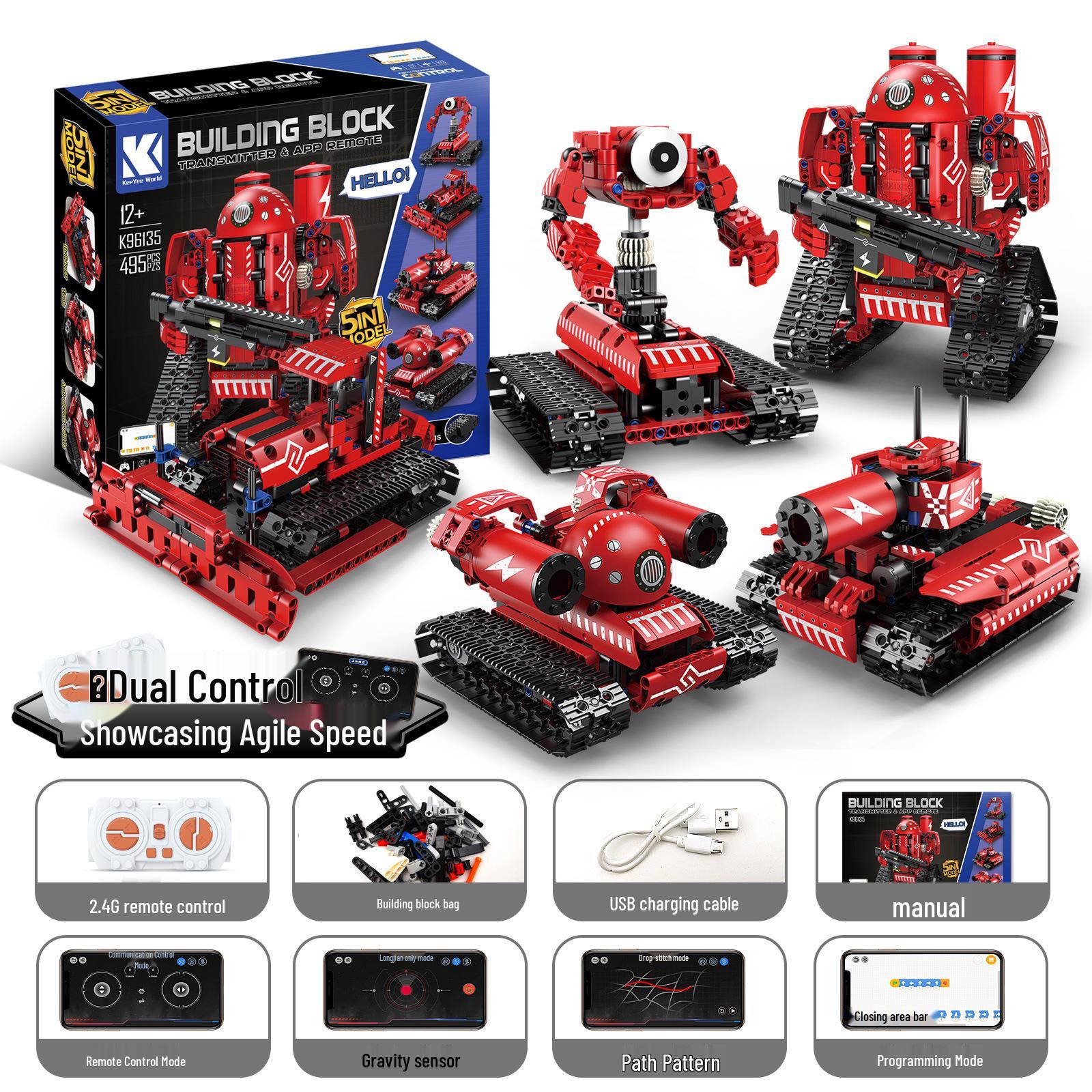 5-in-1 Remote-Controlled Transformable Robot Dinosaur Building Kit