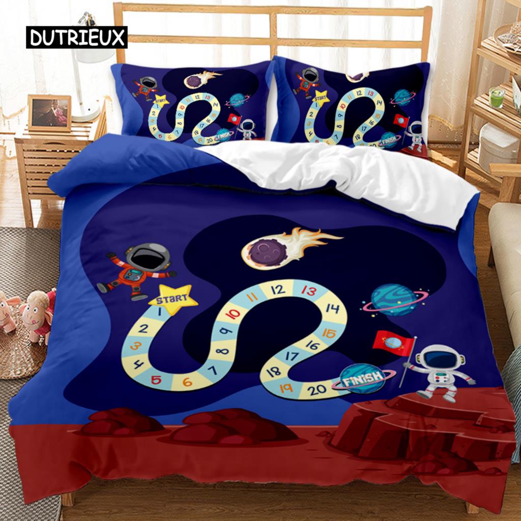 Astronaut Duvet Cover Set Outer Space Tourist Comforter Cover Set for Kids Boys Universe Planet Polyester Quilt Cover Queen King