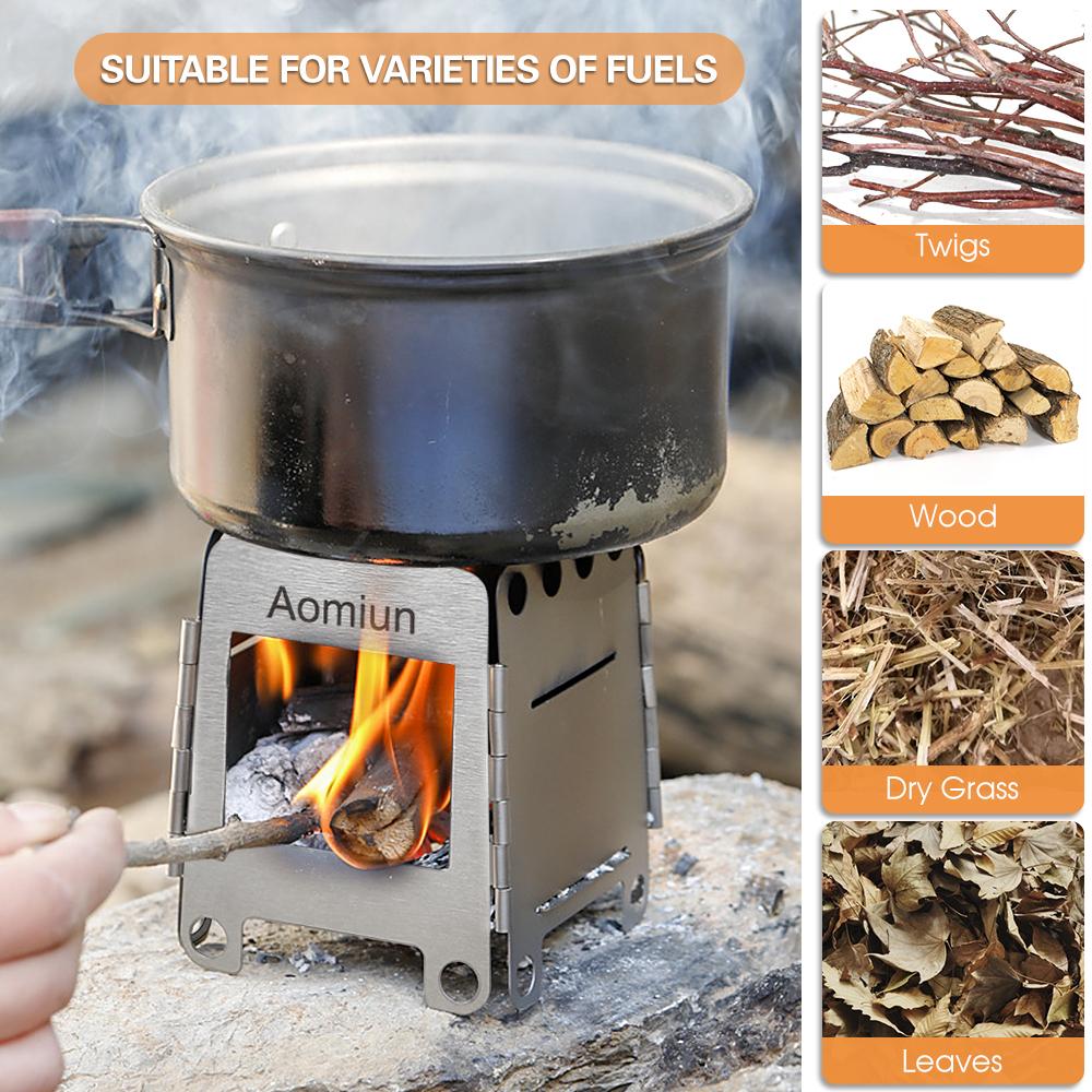 Portable Stainless Steel Camping Stove Lightweight Folding Wood Stove Pocket Stove Outdoor Camping Cooking Picnic