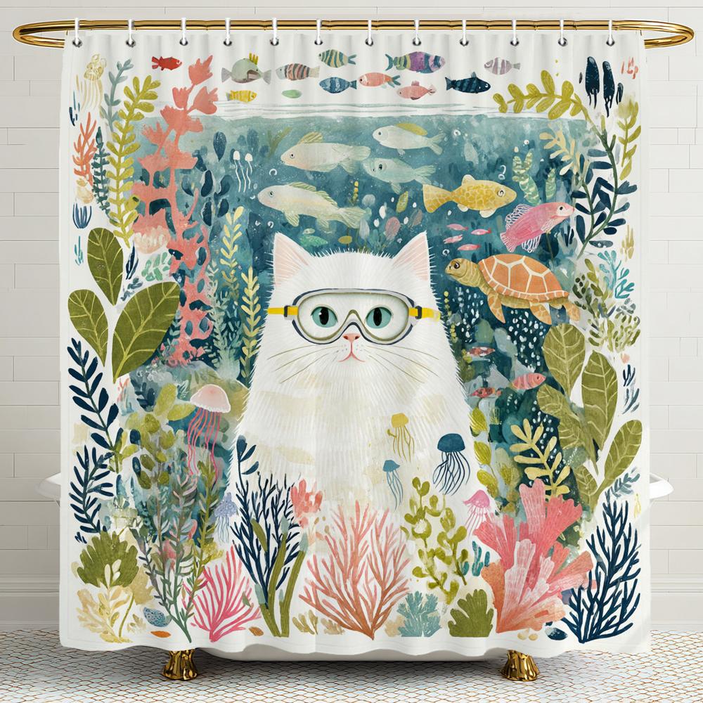Cat Dog Cow Shower Curtain Set Cute Animal Bathroom Curtains Fabric Christmas Home Bathroom Decor Bathroom Accessories Set