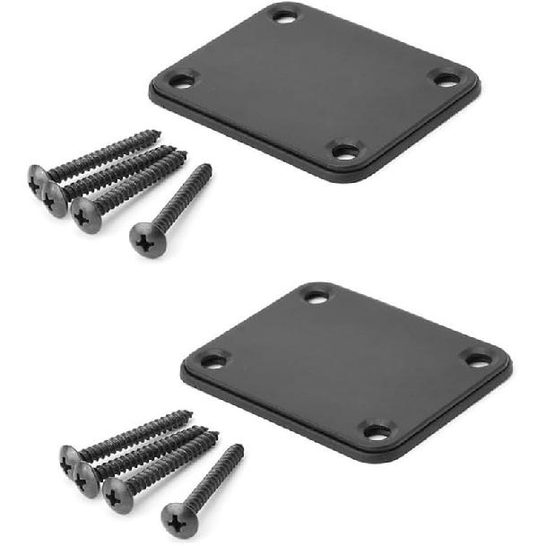 2pcs Black Electric Guitar Neck Plate with Screws Compatible for Strat Tele Style Electric Guitar Bass