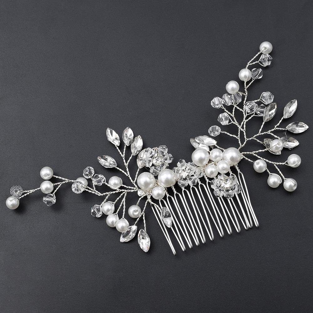 Silver Color Pearl Crystal Wedding Hair Combs Hair Accessories for Bridal Flower Headpiece Women Bride Hair Ornaments Jewelry