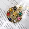 Blucome Crystal Lion Brooches For Women Round King Style Pin Animal Fashiopn Jewelry Winter Coat Jacket Accessories Party