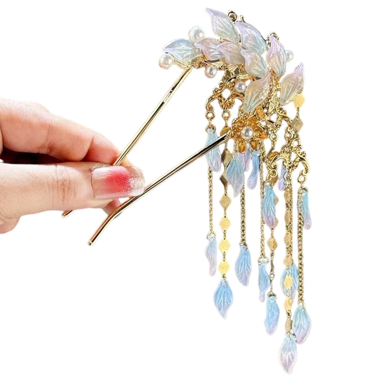 

U Shape Tassel Hair Forks With Long Tassel Design Flower Hair Sticks Suitable for Ladies Girl Styling Tool