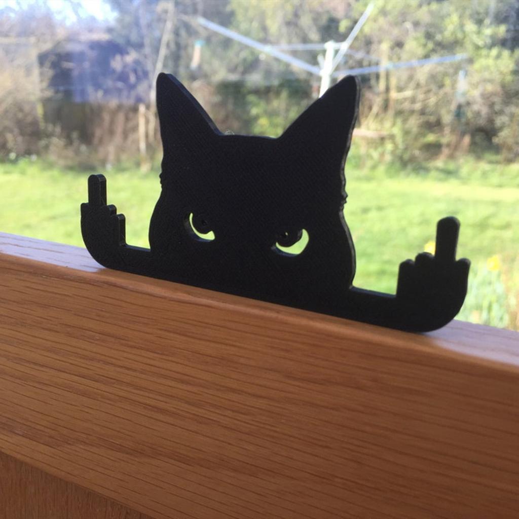 Middle Finger Black Cat, Wood Middle Finger Decoration, Smiling Middle Finger Statue, Housewarming Gift, Cat Desk Decor For Living Room, Bedroom, Home