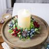 Christmas Candle Ring Artificial Pine Needle Pinecone Berries Garland Rustic Festive Candle Wreath for Home Table Decor