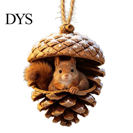 Festive Tree Trimmings Forest Animal Acorn Ornaments, Cozy Woodland Christmas 2D Acrylic Realistic Hanging Decor Pine Cone Pendant for Xmas Tree, Home
