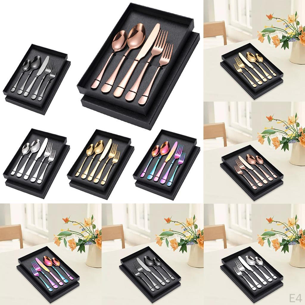 5Pcs Portable Stainless Steel Flatware Reusable Tableware Lightweight Backpacking Cutlery Dinnerware
