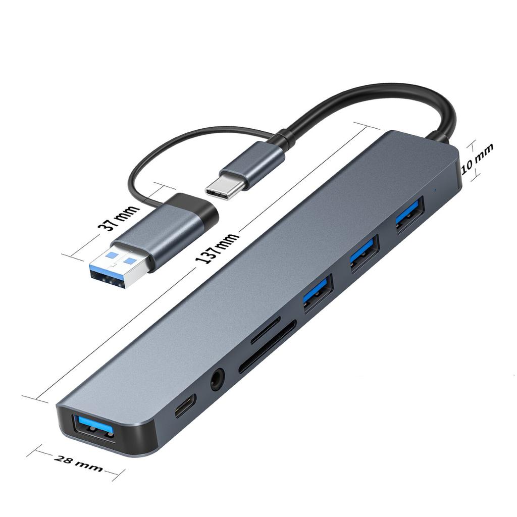 8in1 USB C Hub 4 USB Ports 1 USB-C Jack TF/SD Card Reader 3.5mm Audio Output for MacBook pro iPad pro 15 Laptop