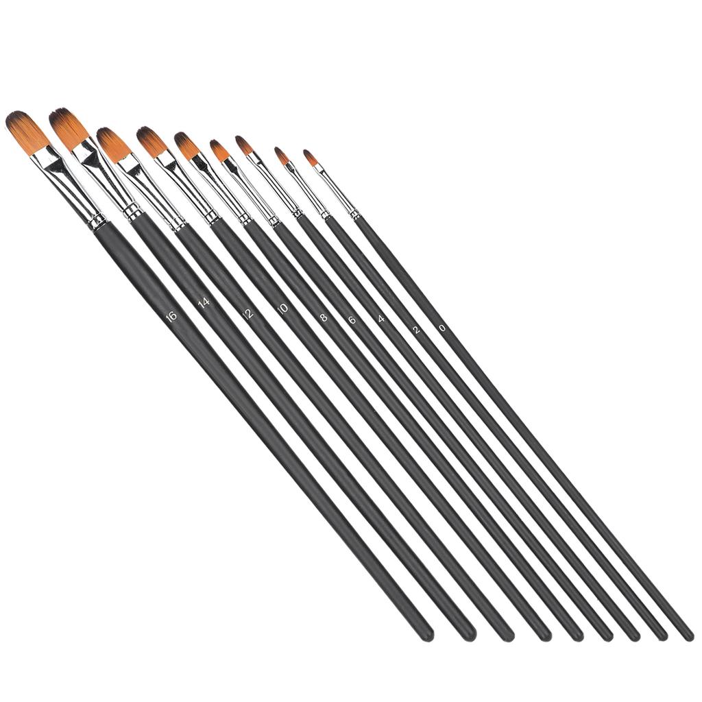 9Pcs Painting Brush Long Rod Nylon Gouache Watercolor Oil Acrylic Artist Paint Tools Black