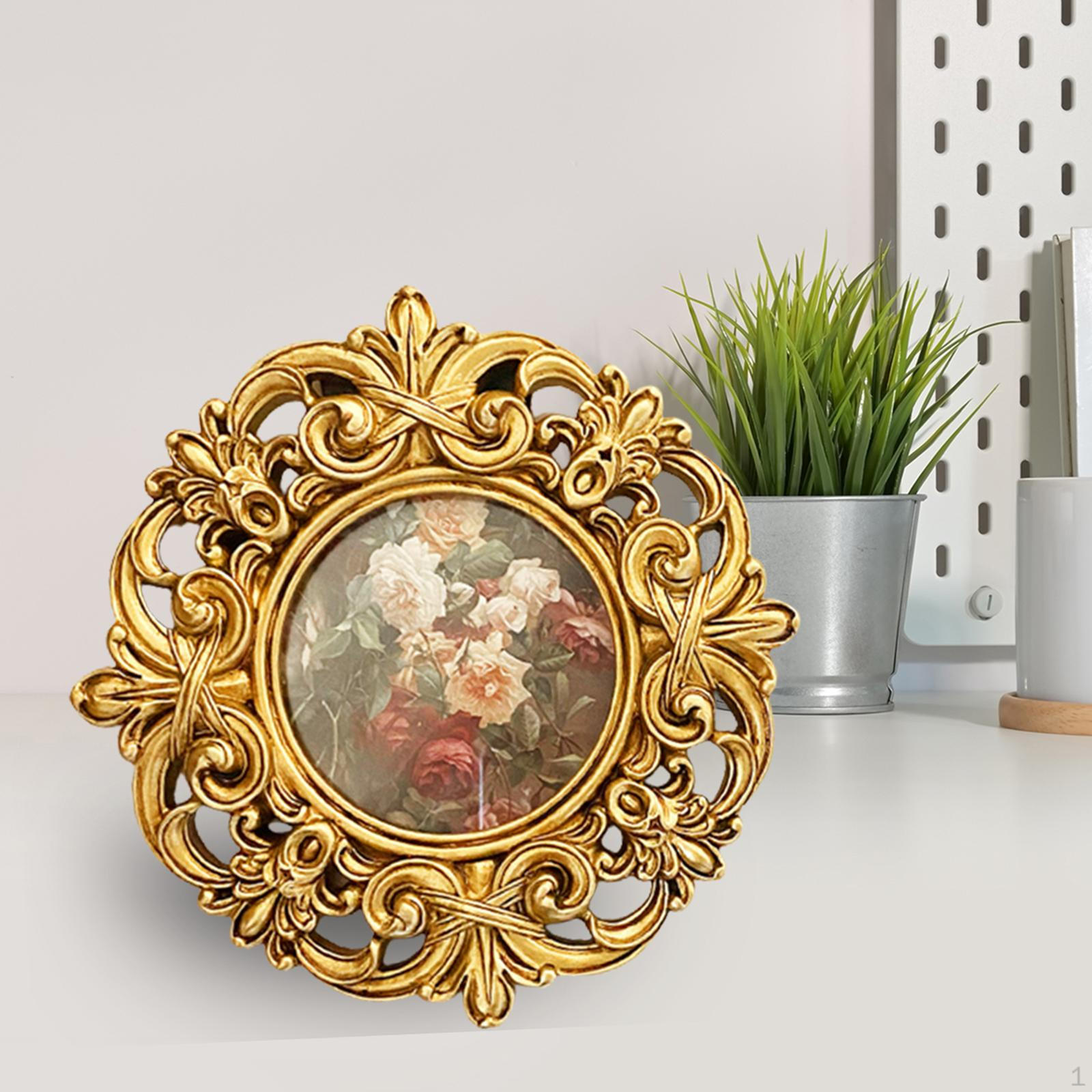 

Resin Photo Frame Tabletop or Wall Display Decors, Hand Carved Floral Picture with Easel Stand