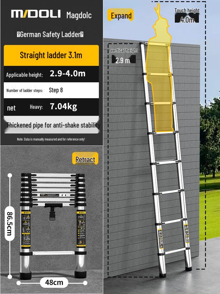 Magdolli Stainless Steel Telescopic A-frame Ladder, Multifunctional Foldable Indoor Aluminum Alloy Stair Ladder