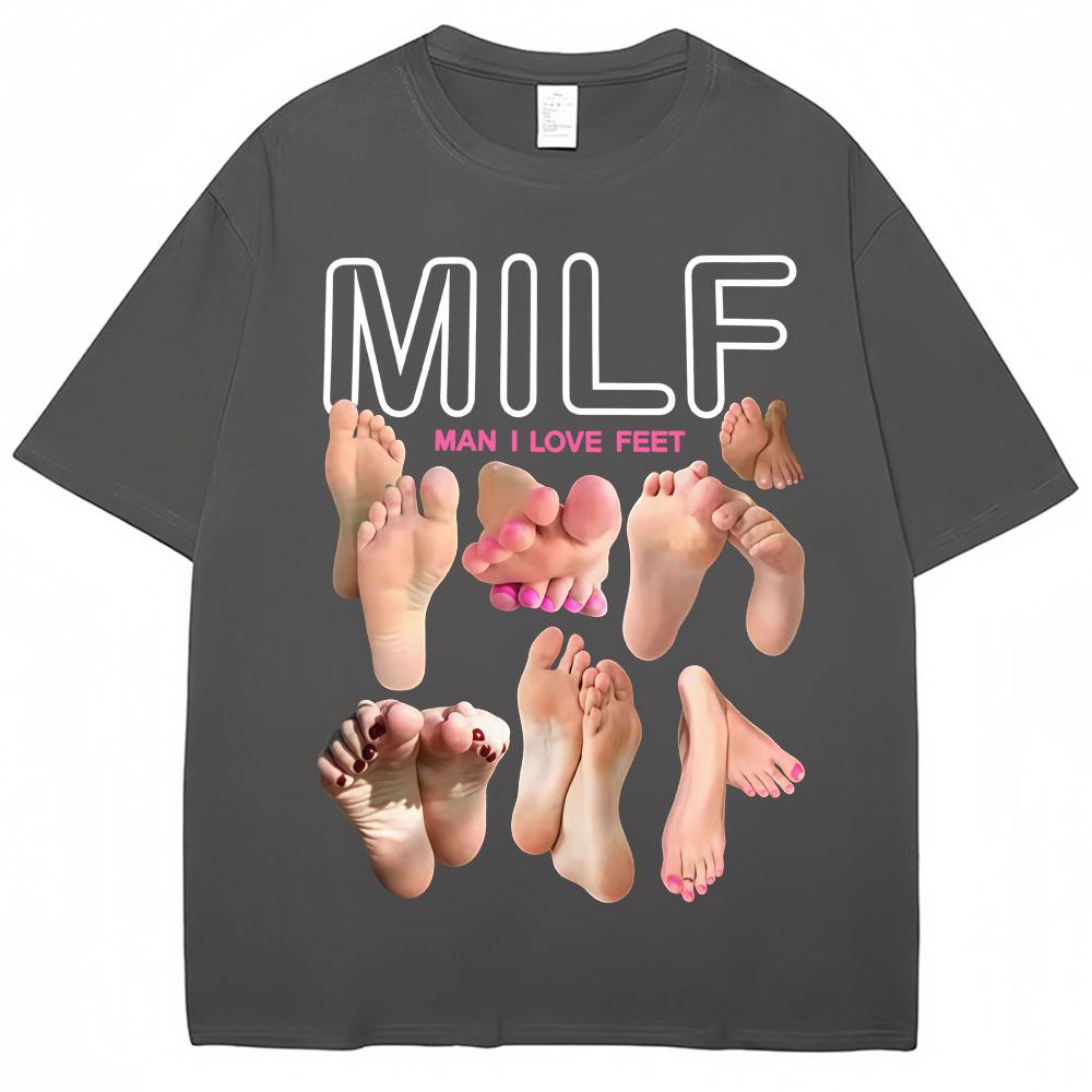 2026 Summer Mens Fun Letter Foot Print Round Neck Tshirt Neutral Soft Casual Street 100 Pure Cotton Short Sleeved Shirt