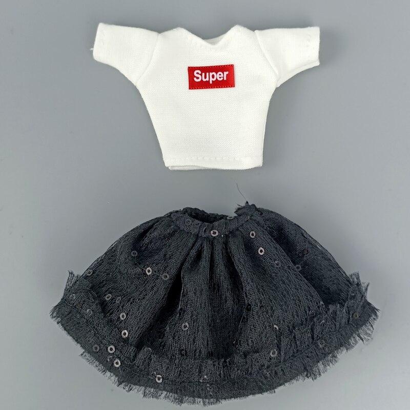 

Одежда для суперкукол Барби, белая футболка и черная юбка для куклы Блайз, одежда для кукол 1/6, аксессуары для детских игрушек белый