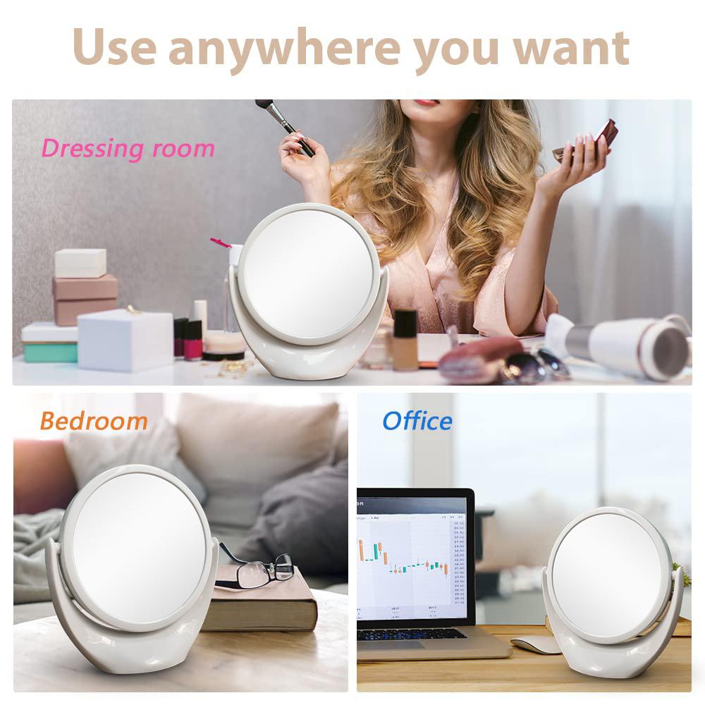 Desktop double-sided 1x / 5x Makeup Mirror 360 ° Rotation, Travel Portable Large Mirror