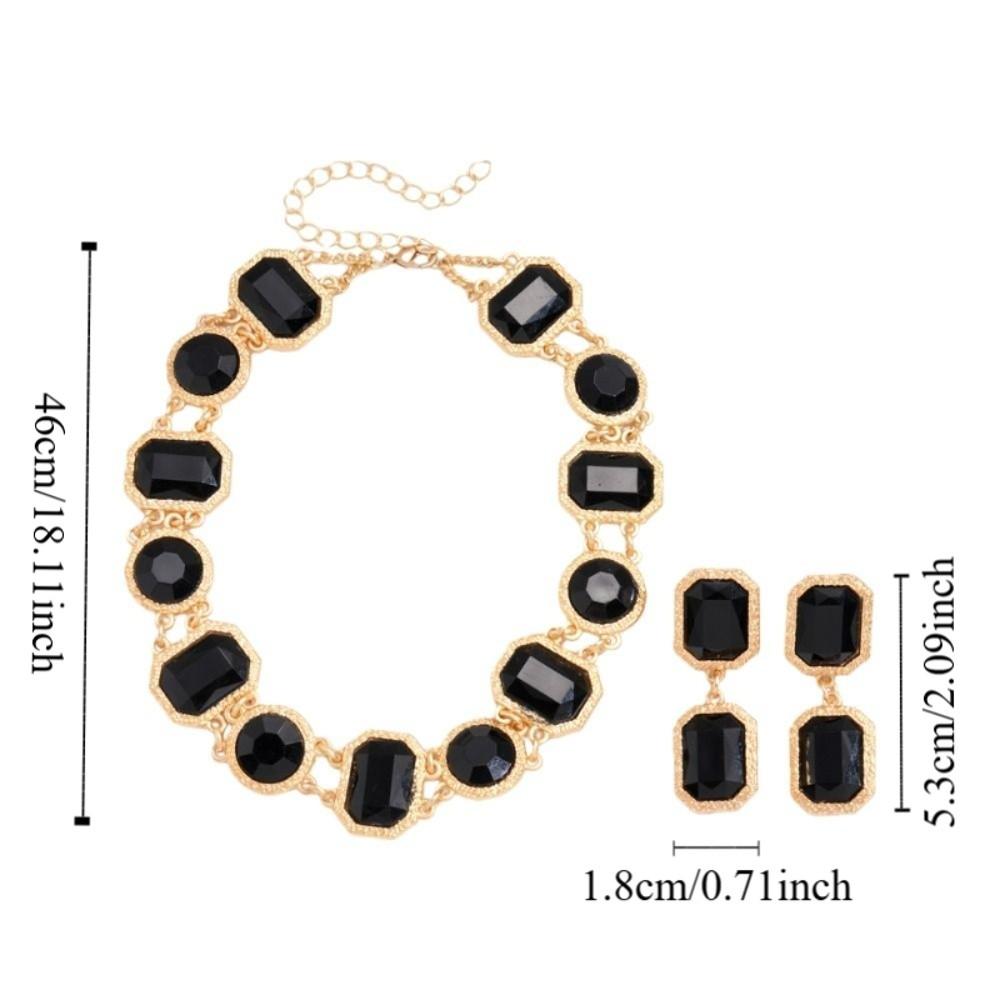 Square Circular Black Geometric Necklace Copper Dark Style Neck Chain Retro Black Earrings  Lady
