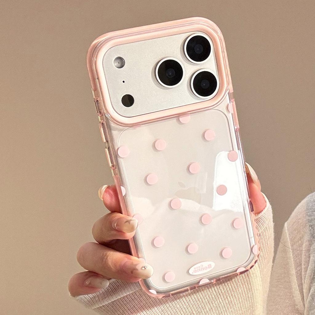 Solid Color Polka Dot IPhone17 Apple 16promax Mobile Phone Case Suitable for 14 Simple Japanese and Korean Style 13 Transparent 15 Soft Ke