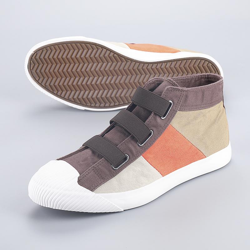 Scarpe di Tela Ballerine Quotidiane da Uomo Sneakers Alte con Lacci Scarpe Vulcanizzate da Uomo Abbinamento Colori Calzature da Passeggio Scarpe da Scuola