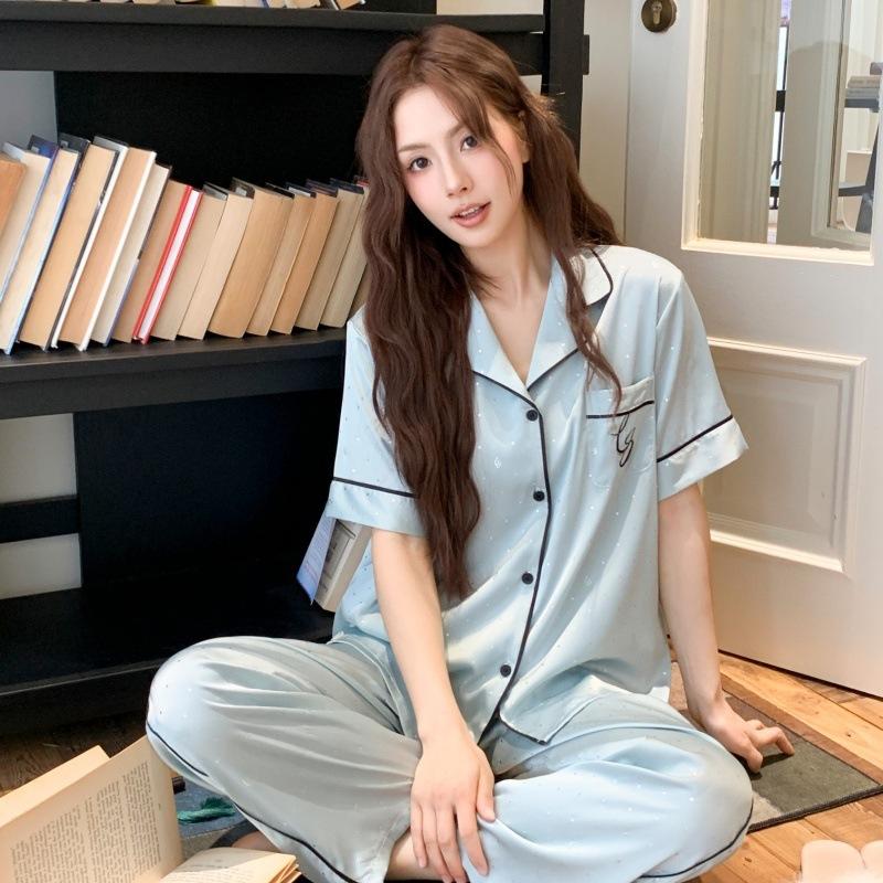 1011 Ice and Snow Silk New Fashion Pajamas Women's Short-sleeved Trousers High-end Wind Smooth Cool Summer Loungewear