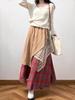 Autumn/Winter 2025 Women's Layered Irregular Color Block Plaid Midi Skirt