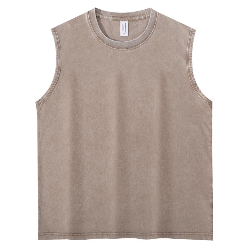 

Men s Sleeveless Distressed Round Neck Cotton Vest - Retro Style Summer Tee M хакі