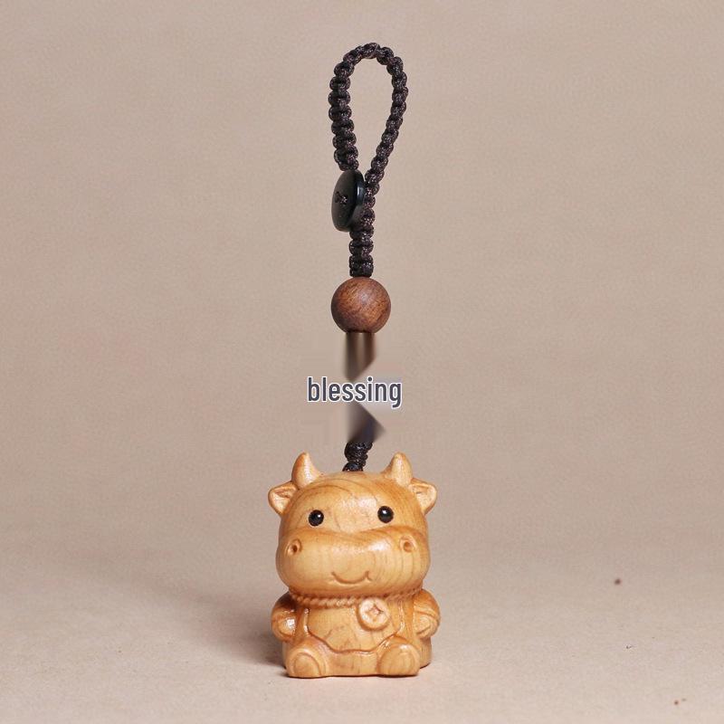 Cliff Cypress Zodiac Keychain Wood Carving Pendant Charm