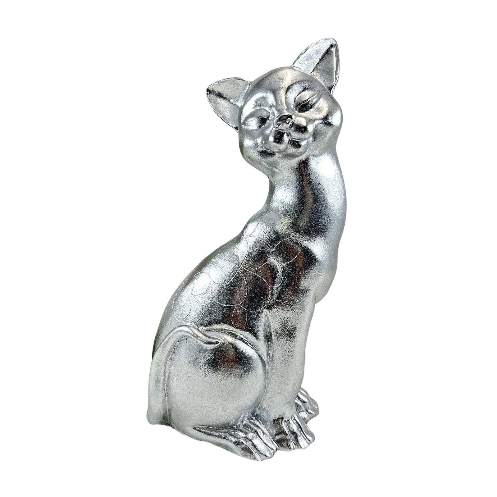 

Cat Statue Decor Unique Gift Tabletop Animal Sculpture Resin Crafts for Living Room Indoor Outdoor Office Bookshelf Table срібний