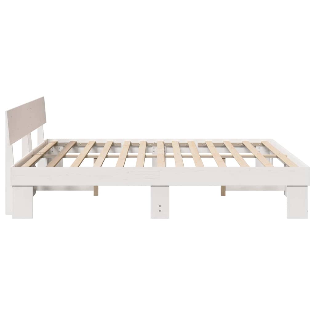 Bed Frame with Headboard White 180 X 200 Cm Solid Pine Wood