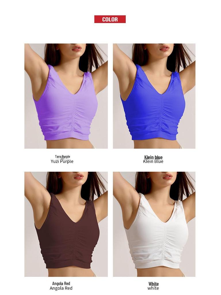 Spring/Summer Women's Ruched Racerback Yoga Vest with Chest Pad - Sexy Sleeveless Top