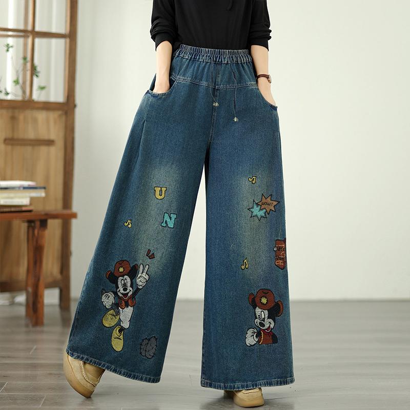 DIMANAF 2025 New Basic Elastic Jeans Harlen Pants Women Loose Denim Trousers Big Casual Blue Pants 2501
