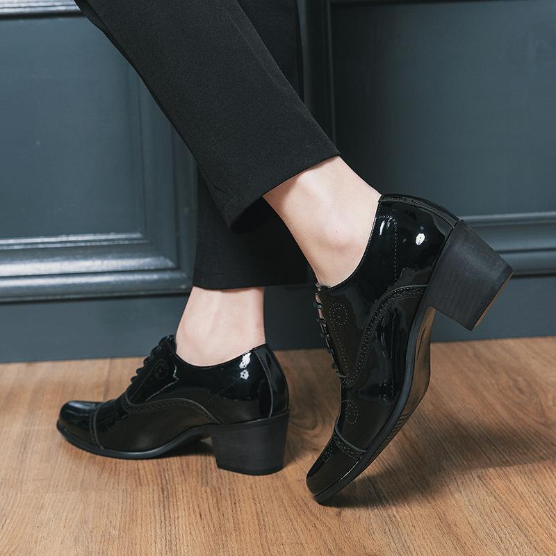 Pointed leather shoes men's spring and summer white business dress lace-up leather shoes British fashion high-heeled genuine leather men's shoes