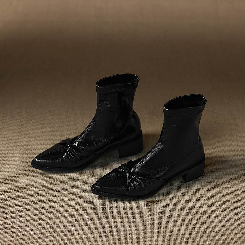 Krazing Po Microfiber Winter Pointed Toe Size 33 Western Boots Size 43 Butterfly-knot Med Heels Ankle Boots