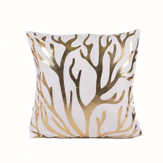 Golden Love Leaves Bronzing Cushion Decorative Pillow Black And White Velvet Pillowcase Home Decor Sofa Throw Pillows 17*17Inch