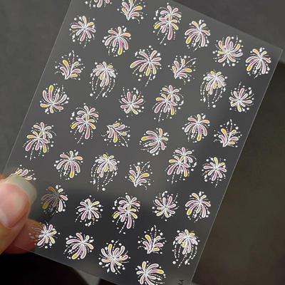 Feuerwerk Nagelsticker Regenbogen Laser Silber Rosa Blühendes Feuerwerk Neujahrsfeier Nagelkunst Abziehbilder Dekoration