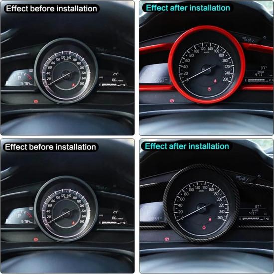 Red Carbon Fiber ABS Accessories Interior Compatible with Mazda 3 Hatchback Sedan 2014-2018 Dashboard Instrument Meter Panel Cover Trim (Color : Red)