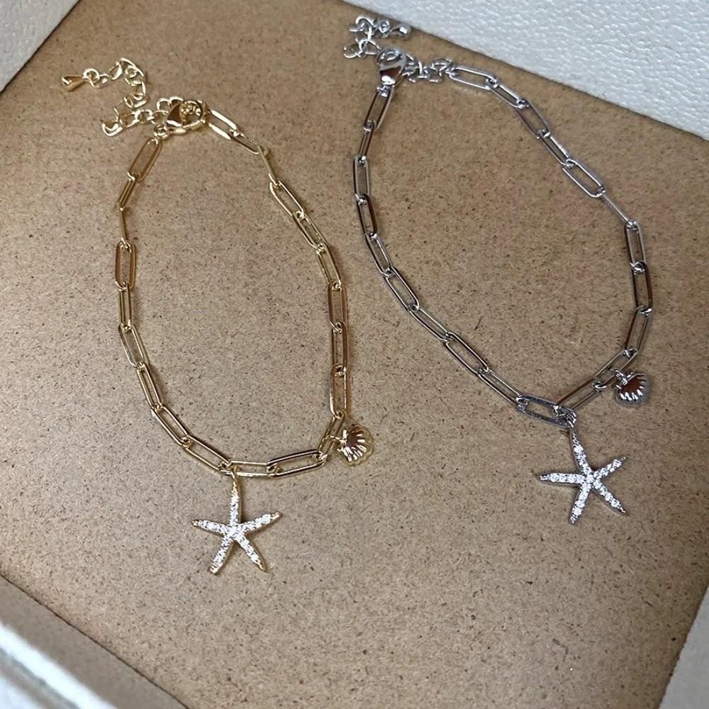 Copper Zircon Metal Shell Starfish Bracelet Sea Series Beach Hand Chain Girls