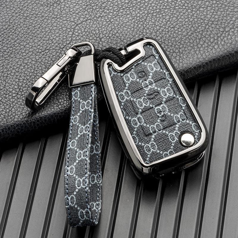 Volkswagen/Skoda Double-Sided Leather Zinc Alloy Car Key Case - Non-Signal Blocking, Full-Wrap Design