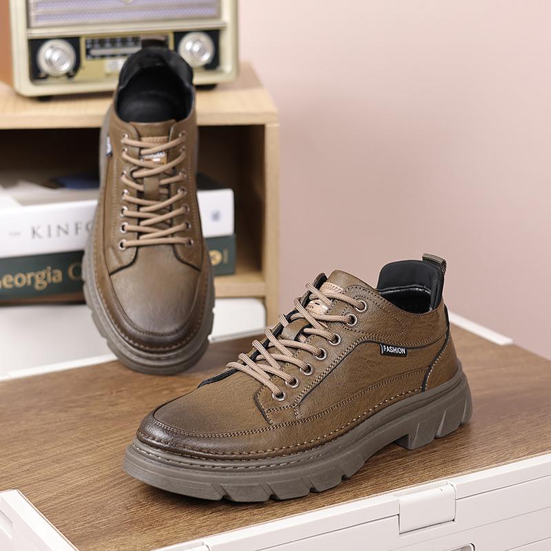 Mode Högkvalitativt Läder Casual Herrskor Retro Stil Design Enfärgad Boardskor Högkvalitativa Halkfria Mångsidiga Promenad Sneakers