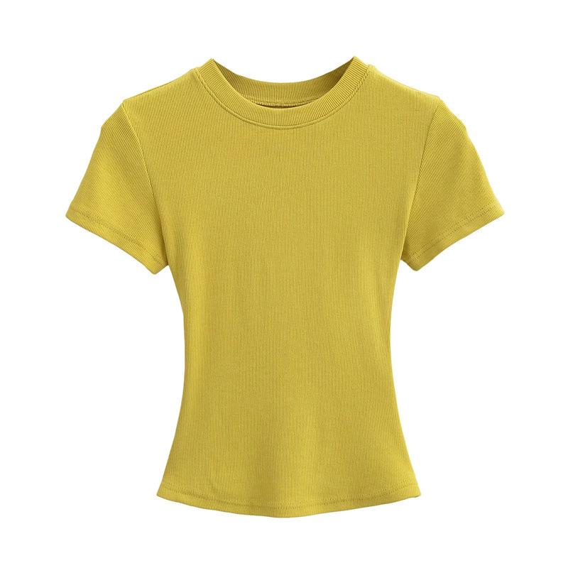 Pure Desire Women's Spicy Girl Round Neck Ribbed Summer T-Shirt