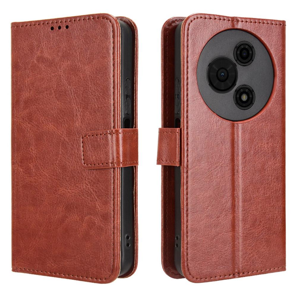 For TCL 605 4G/60 SE Case Crazy Horse Texture PU Leather Phone Wallet Cover with Wrist Strap