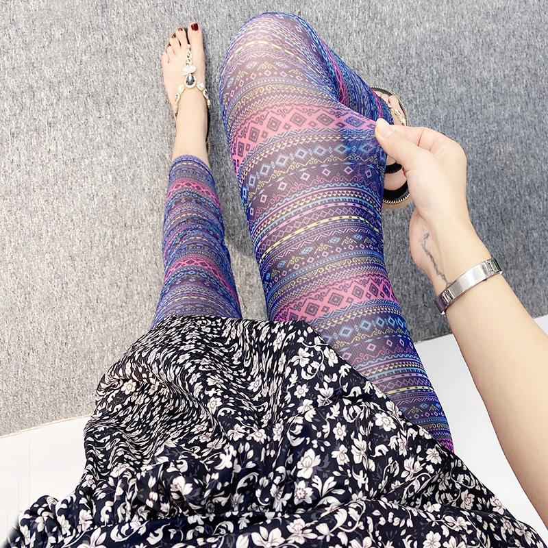 

Bohemian Print Mesh High Waist Stretchy Leggings for Women, 7/8 Length Exotic Skinny Pants. One Size/Thin Mesh (Stretchy 80-150kg)