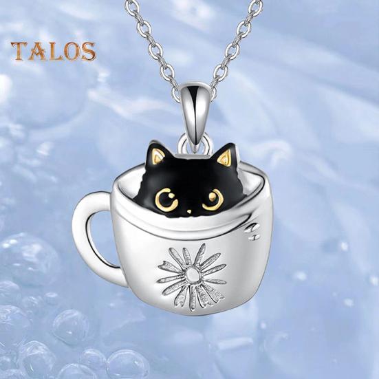 Women Necklace Hook Earrings Black Cat in Cup Shape Adjustable Necklace Birthday Anniversary Gift Alloy Neck Ear Jewelry for Daily Wear Parties