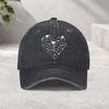 Heart Print Washed Baseball Cap Cotton Adjustable Casual Streetwear Sun Hat for Unisex