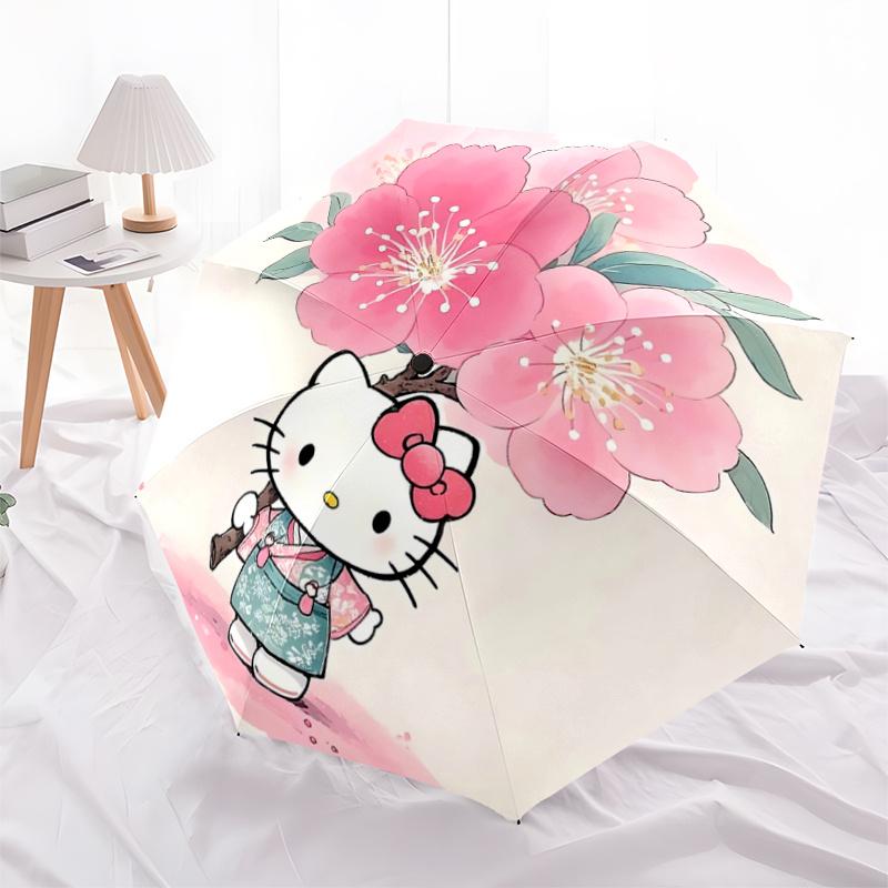 

1pc Hello Kitty Cherry Blossom Umbrella - Automatic Opening/Closing, Portable Folding Design, 8-Rib Iron Frame, Outdoor Umbrella, Perfect Gift for Fan