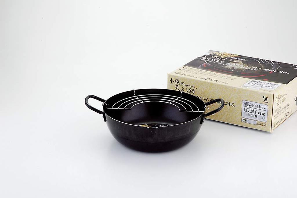 Yoshikawa SH9160 Tempura Pan, 24cm (with Strainer), Made In Japan, Professionally Hammered Iron, Induction Compatible, Gift Wrapping Available