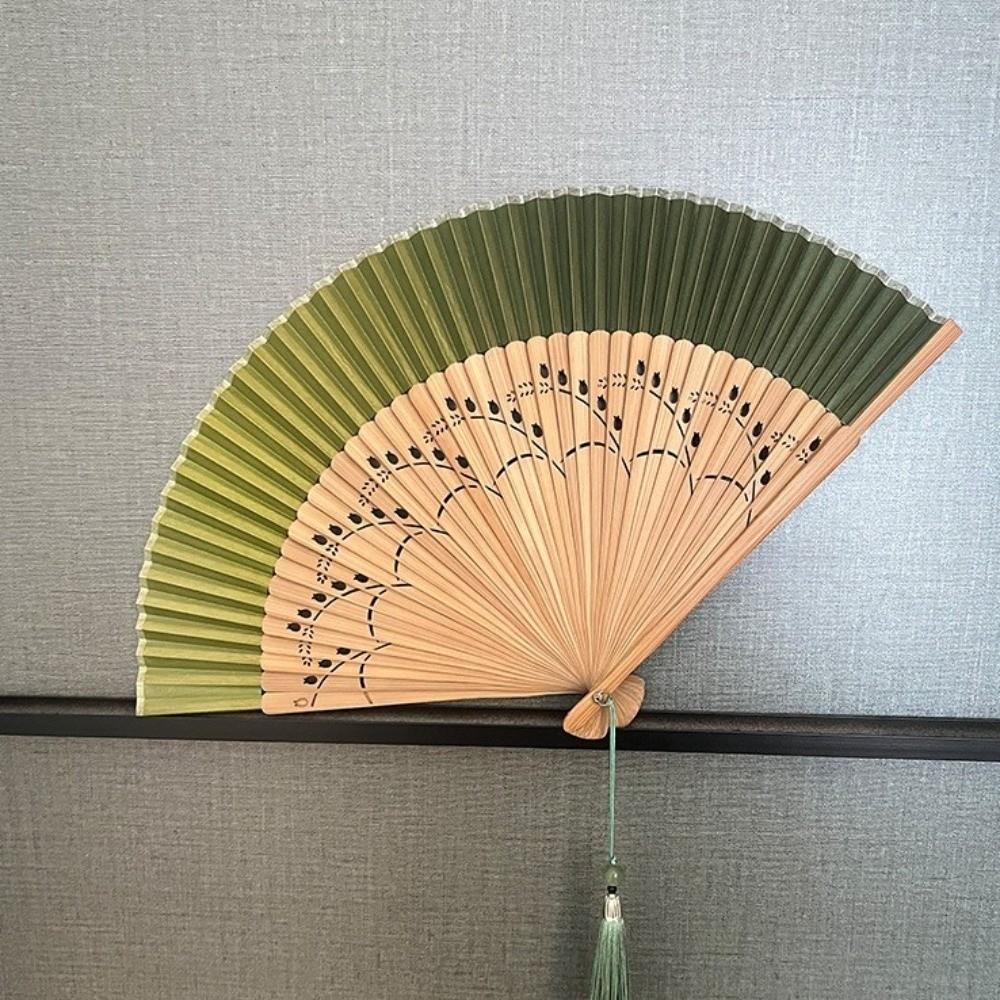 Tassel Chinese Style Silk Fan Decoration Handheld Shell Fan Bamboo Folding Fan  Female Dance
