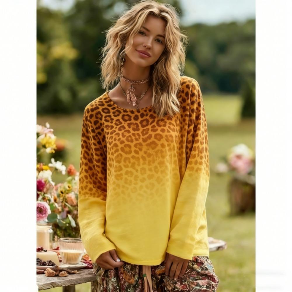 Spring Europe America Fashion Leopard Print Pullover Comfortable Women Long Sleeve T-shirt Outdoor Oversized Tees Top