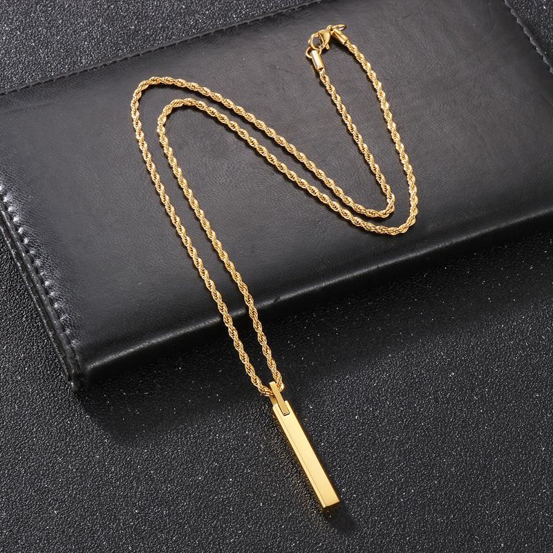 Vertical Bar Pendant Necklace Stainless Steel Engraved Geometric Charm Jewelry